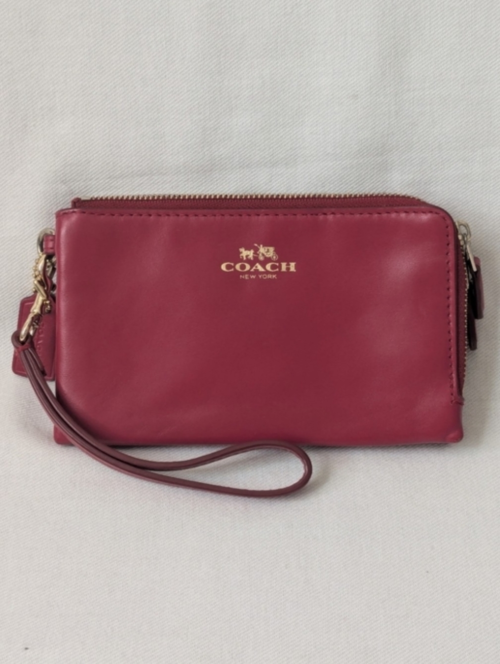 Coach F64581 Classic Red Smooth Leather Double Corner Zip Wristlet Wallet